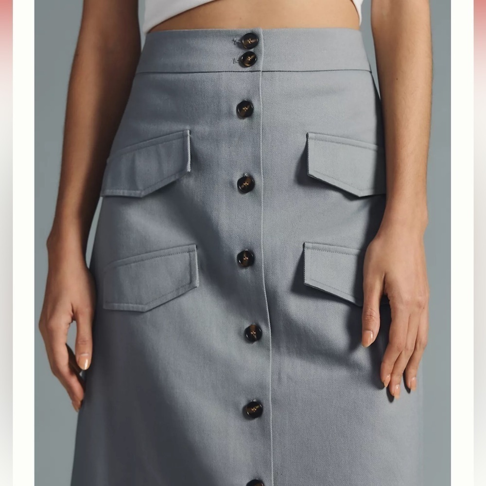 Anthropology Mare Mare Gray Utility MIDI Skirt with front buttons sz XS NWT - Picture 4 of 10